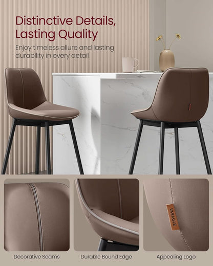 Bar Stools Set Of 2, 28.7 Inch Bar Height With Back, Coffee Brown