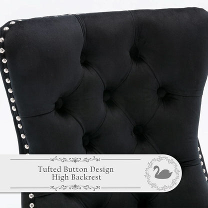 Black Velvet Dining Chairs Set Of 4 With Nailhead Trim