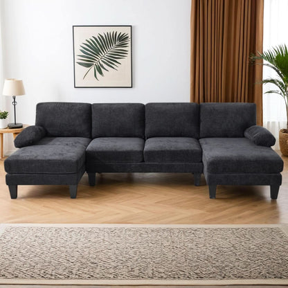 U Shape Sectional Sofa 111 Inch Black Living Room Setup