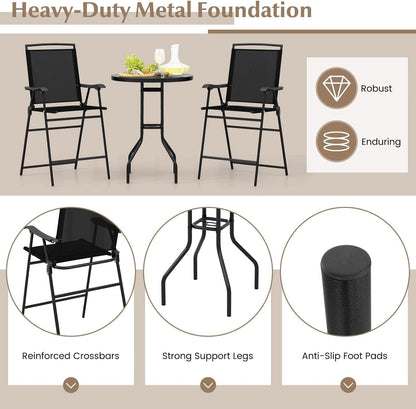 Patio Table And Chairs Set 3 Piece With DPC Tabletop And Folding Counter Height Chairs