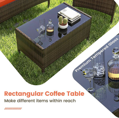 Elegant Rattan Patio Furniture Set with Cushions and Table