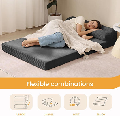 Full Size Transformable Memory Foam Sofa Bed Grey Corduroy