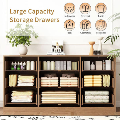SixtyThreeInch Dresser With Deep Drawers NaturalFinish
