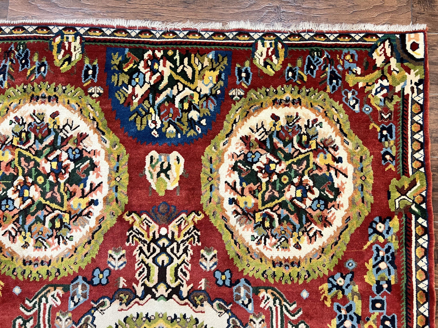 Persian Bakhtiari Rug 5x8, Wool Hand Knotted Antique Carpet, Red, Floral Oriental Rug, 5 x 8 Medium Sized Rug