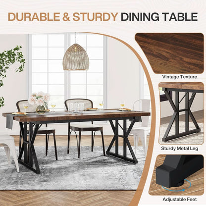 Farmhouse 70.8 Inch Wood Dining Table With Metal Legs
