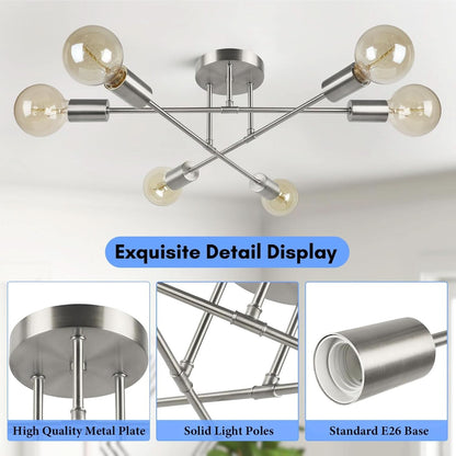 Six Light Sputnik Chandelier Brushed Nickel Fixture