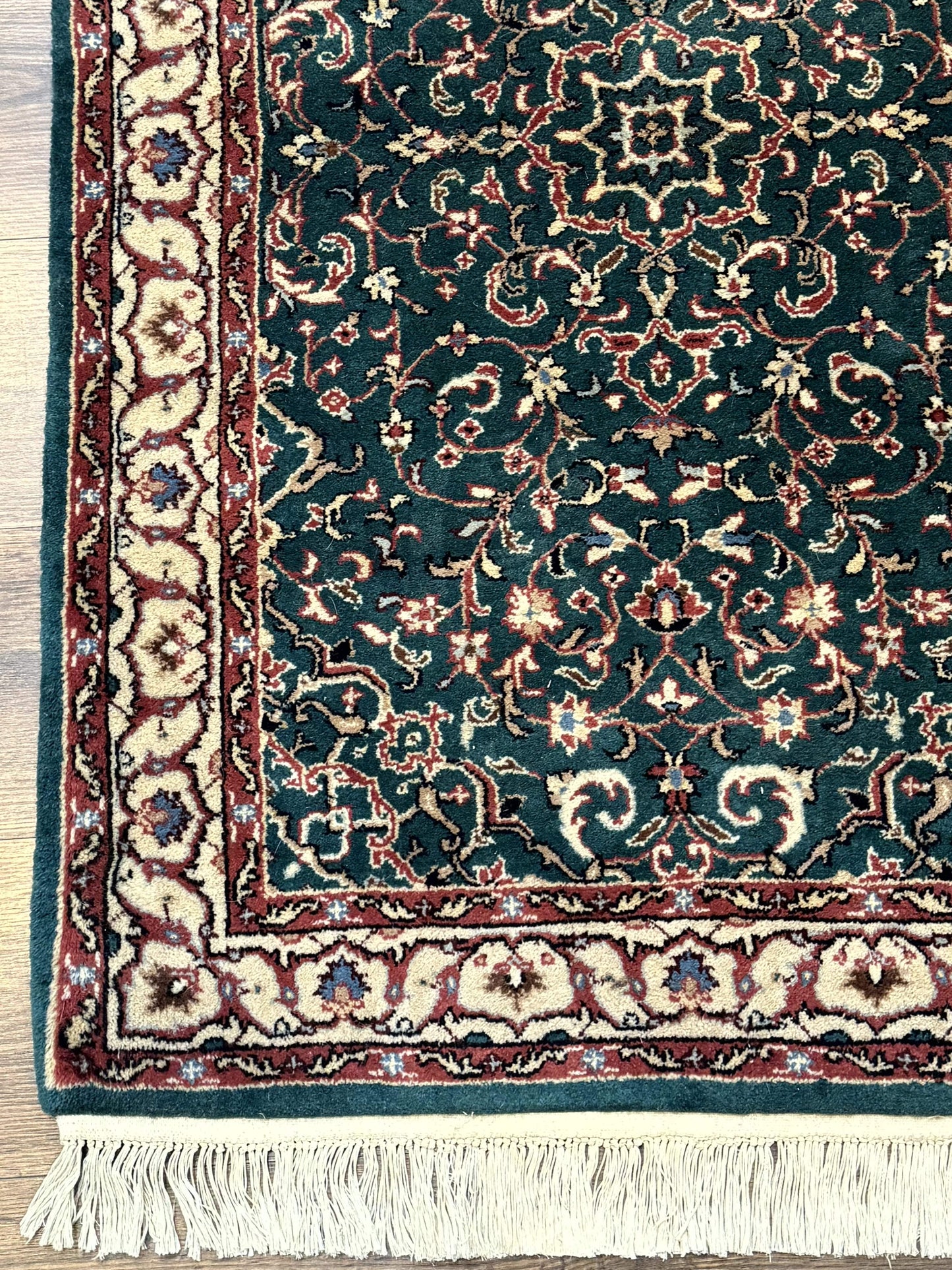 Dark Green Indo Persian Rug 2.5 x 4, Hand Knotted Wool Small Oriental Carpet