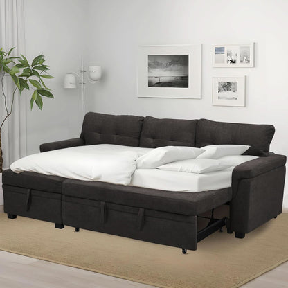 Espresso Velvet Sleeper Sectional Sofa Bed Chaise Set