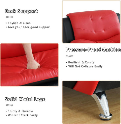 Two Tone Black And Red Leather Sofa Set For Living Room