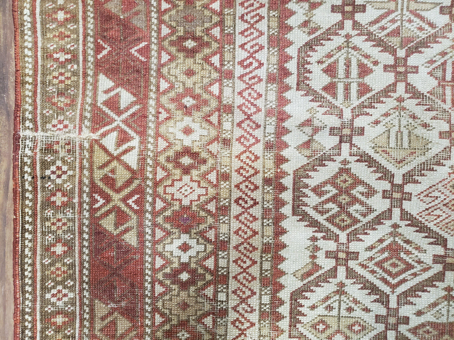 Antique Caucasian Shirvan Rug 4x6, Dagestan Area Rug, Wool Hand-Knotted Soft Red & Ivory 1920s Oriental Carpet, Soft Muted Colors