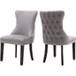 Set Of 2 Light Gray Velvet Tufted Wingback Dining Chairs Nailhead