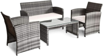 4 Piece Wicker Patio Conversation Set With Soft Cushions