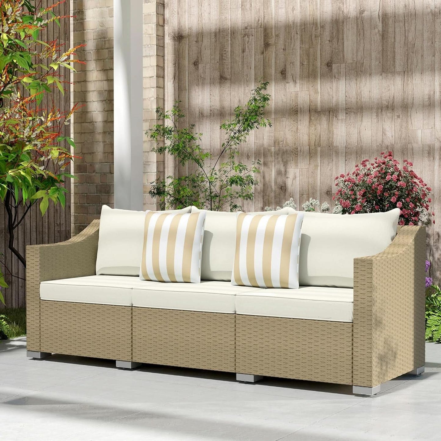 Comfortable All Weather Wicker Patio Sofa with Cushions