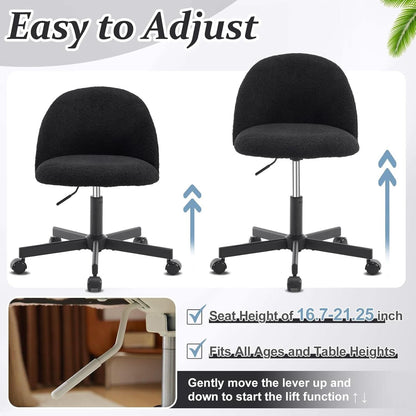 Candy Chair Jet Black Armless Desk Chair With Teddy Fleece