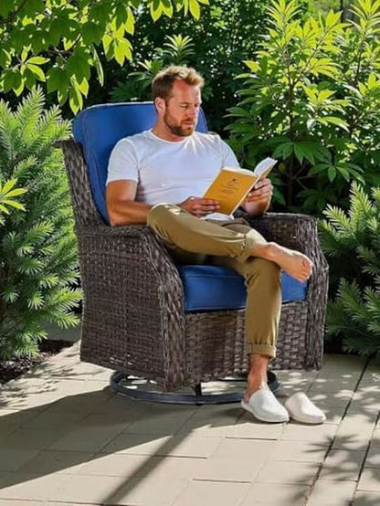 Comfortable Wicker Swivel Rocker Chairs With Side Table