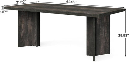 63 Inch Dark Gray Dining Table Farmhouse Rectangular