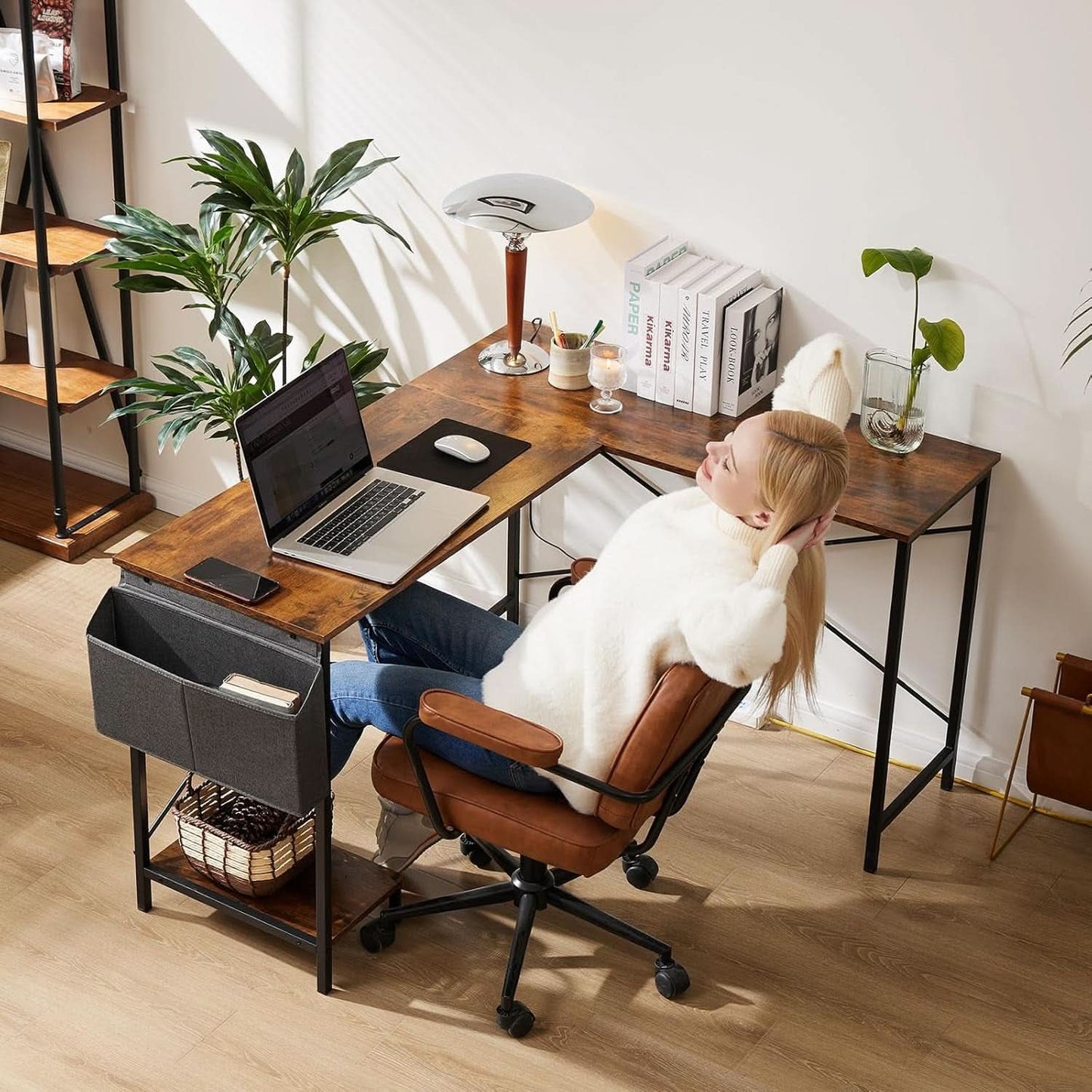 Corner L Shaped Gaming Desk With CPU Stand And Side Bag