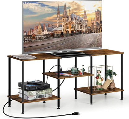Rustic Brown 50 Inch TV Stand With Power Outlets And Shelf