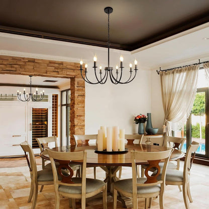 8 Light Matte Black Farmhouse Chandelier For Dining Room
