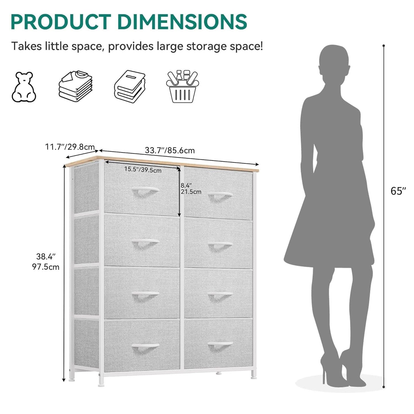Bedroom Tall Linen Textured Fabric Dresser Drawers