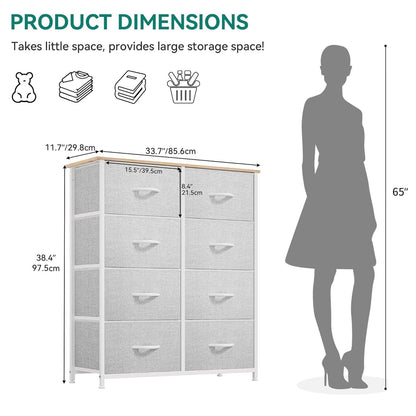 Bedroom Tall Linen Textured Fabric Dresser Drawers