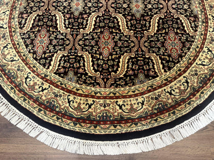 Round Indo Persian Rug 6x6, Indian Bidjar Rug, Navy Blue and Beige