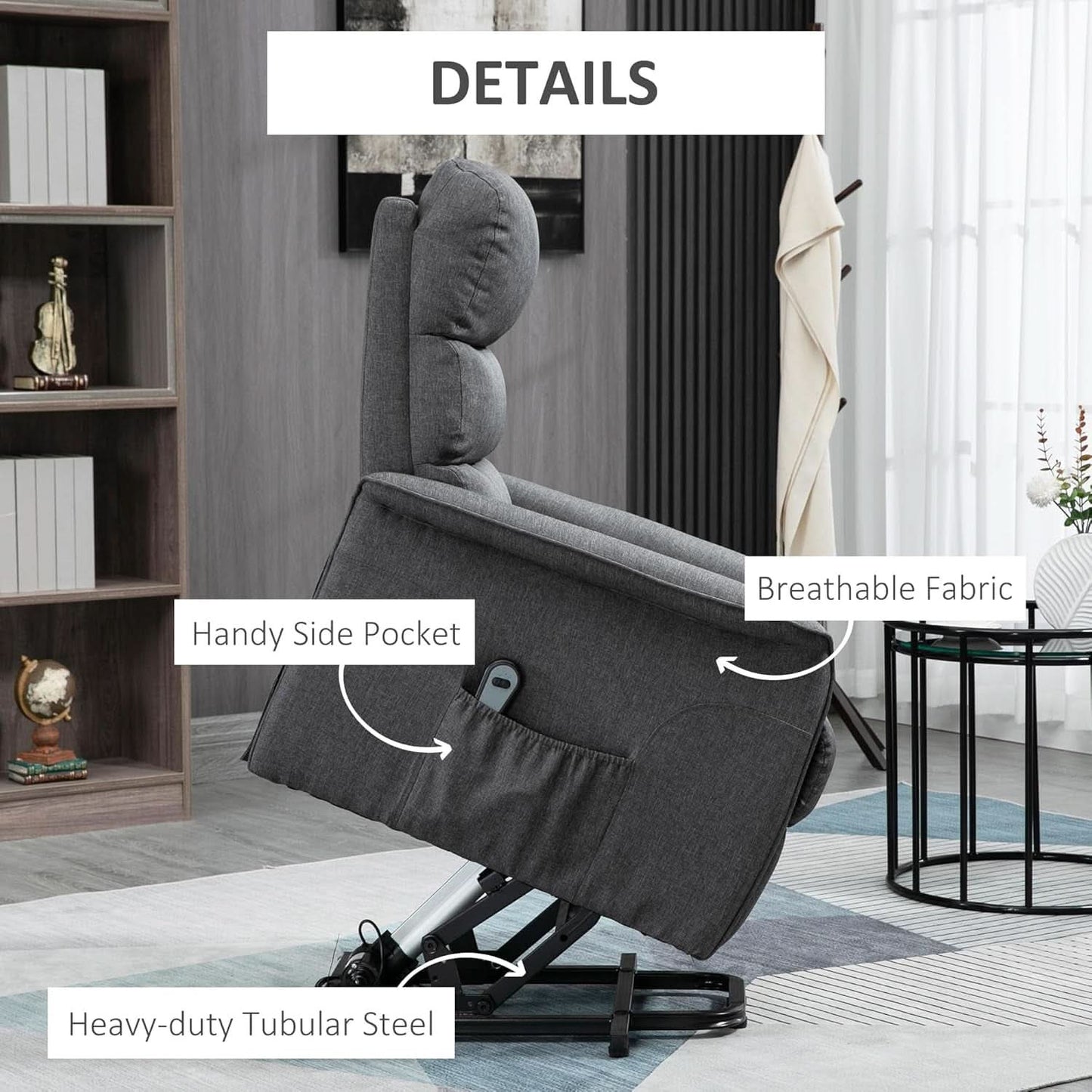 Power Lift Recliner Chair Gray With Remote Control
