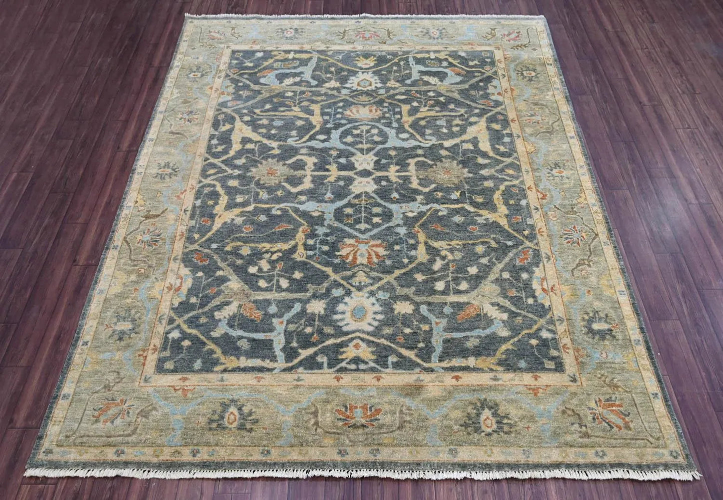 Multi Size Blue Hand Knotted Traditional Oushak Wool Oriental Area Rug