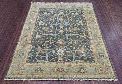 Multi Size Blue Hand Knotted Traditional Oushak Wool Oriental Area Rug
