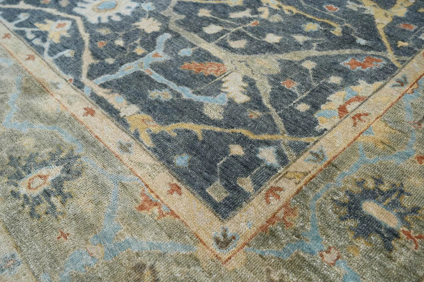 Multi Size Blue Hand Knotted Traditional Oushak Wool Oriental Area Rug
