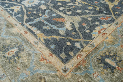 Multi Size Blue Hand Knotted Traditional Oushak Wool Oriental Area Rug
