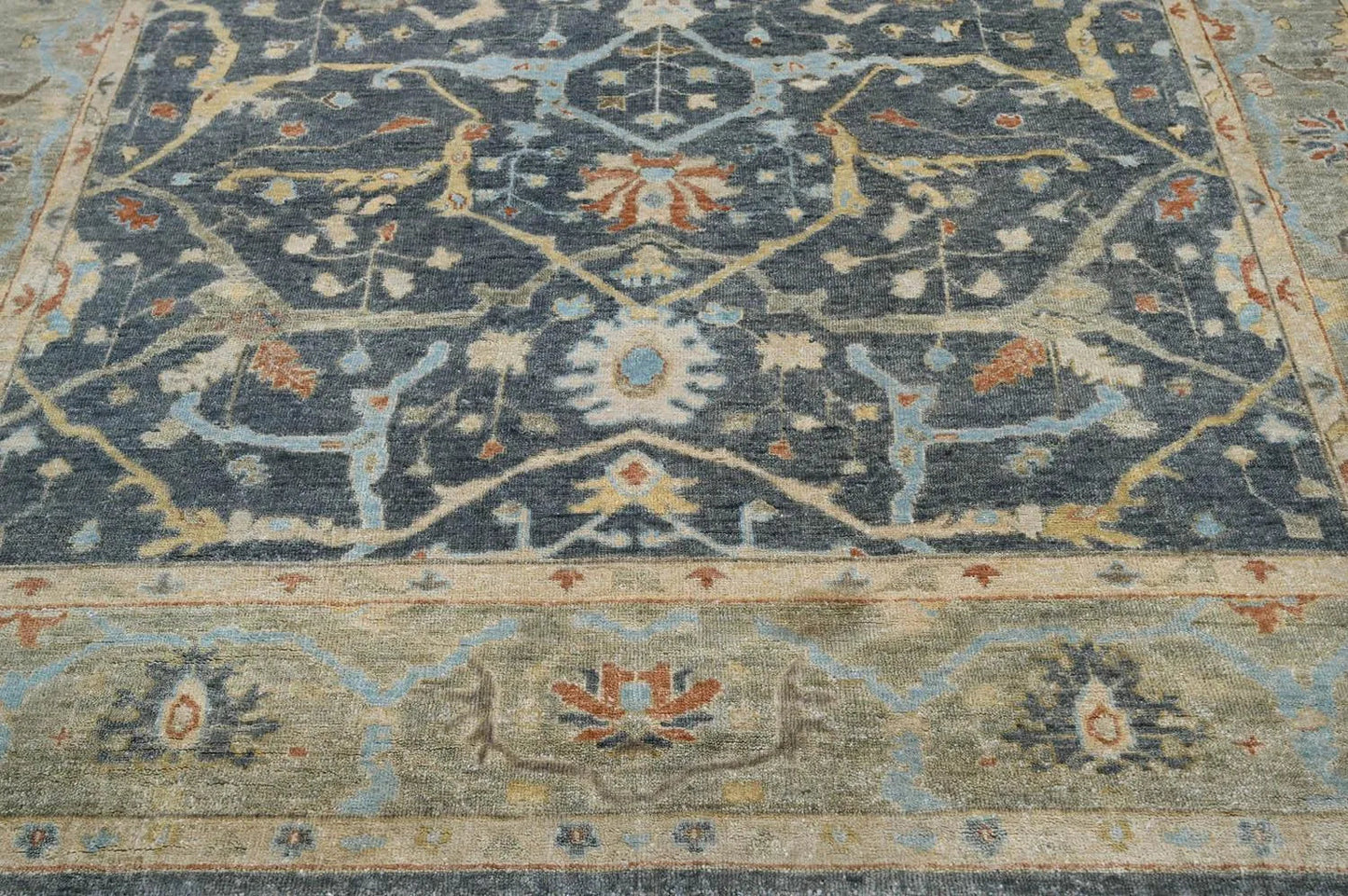 Multi Size Blue Hand Knotted Traditional Oushak Wool Oriental Area Rug