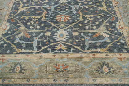 Multi Size Blue Hand Knotted Traditional Oushak Wool Oriental Area Rug