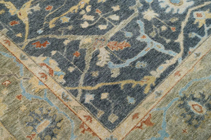 Multi Size Blue Hand Knotted Traditional Oushak Wool Oriental Area Rug
