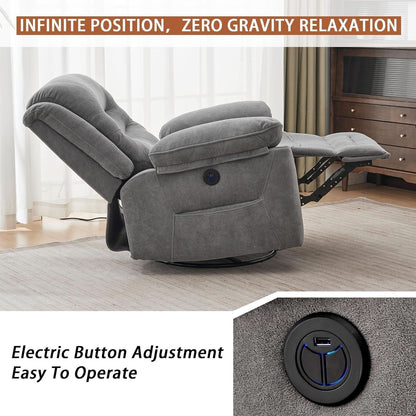 Grey Swivel Recliner With Massage And Heat Therapy