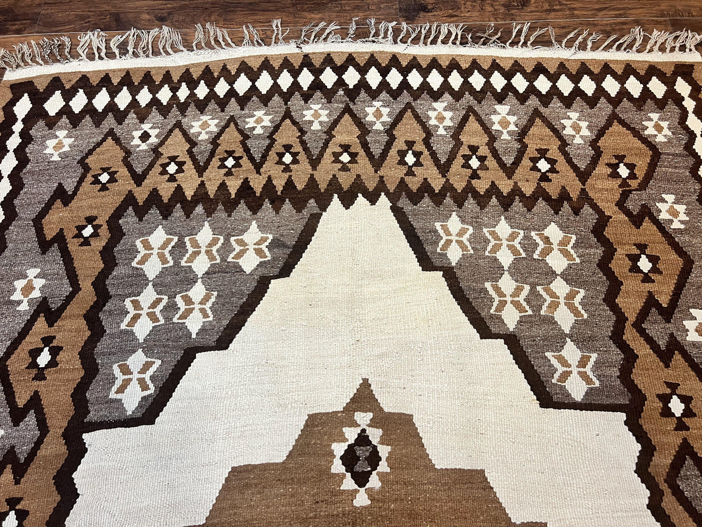 Antique Persian Fars Kilim Rug 8x11, Wool, Boho Tribal Persian Shiraz Flatweave Carpet, Semi Open Field, Geometric, Handmade, Vintage Semi Antique