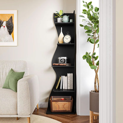 White 5 Tier Corner Shelf Wall Bookcase For Small Spaces