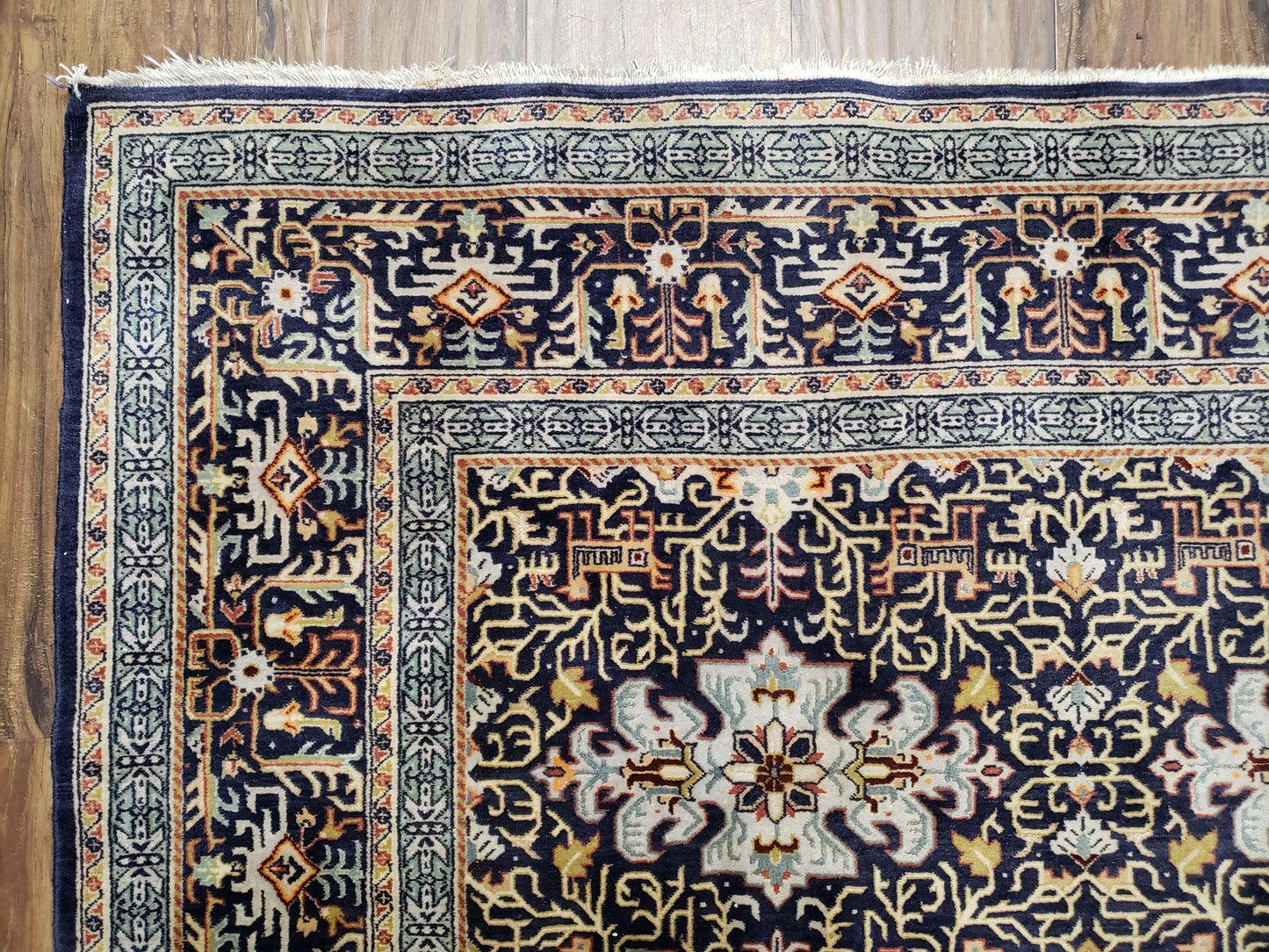 Antique Persian Kashan Rug, Midnight Blue & Ivory, Hand-Knotted, Wool, 4' 8" x 7' 4", Pair B
