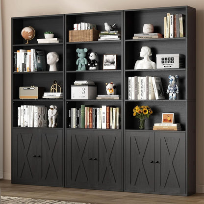 Industrial Black Floor Standing Bookcase With Doors