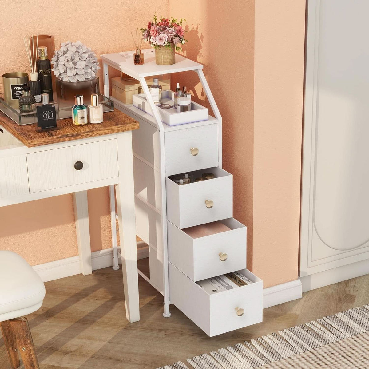UltraSlimVertical Dresser With USB Charging Station White