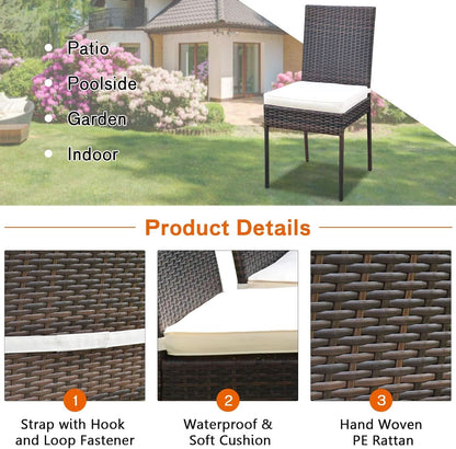 5 Piece Outdoor Patio Wicker Dining Set With Tempered Glass Table
