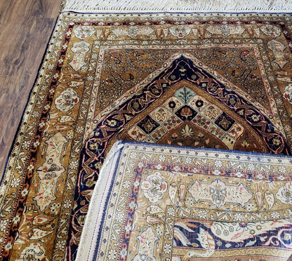 Semi Antique Persian Qum Silk Prayer Rug, Silk, Hand-Knotted, 3'6" x 5'