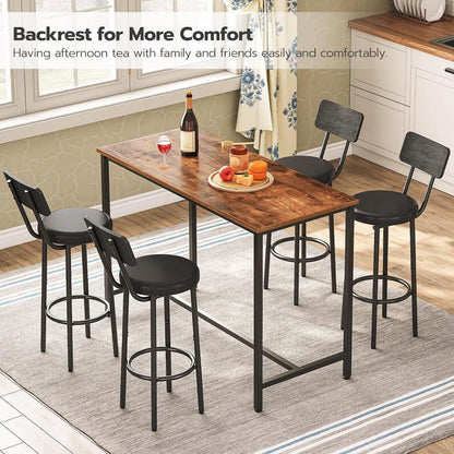 26 Inch Black PU Upholstered Bar Stools Set Of 2 With Back And Footrest