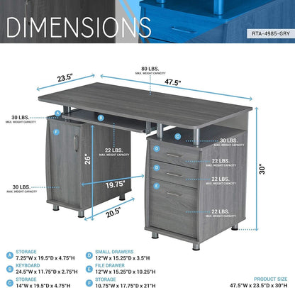 47.5 Inch Computer Desk Keyboard Tray File Cabinet