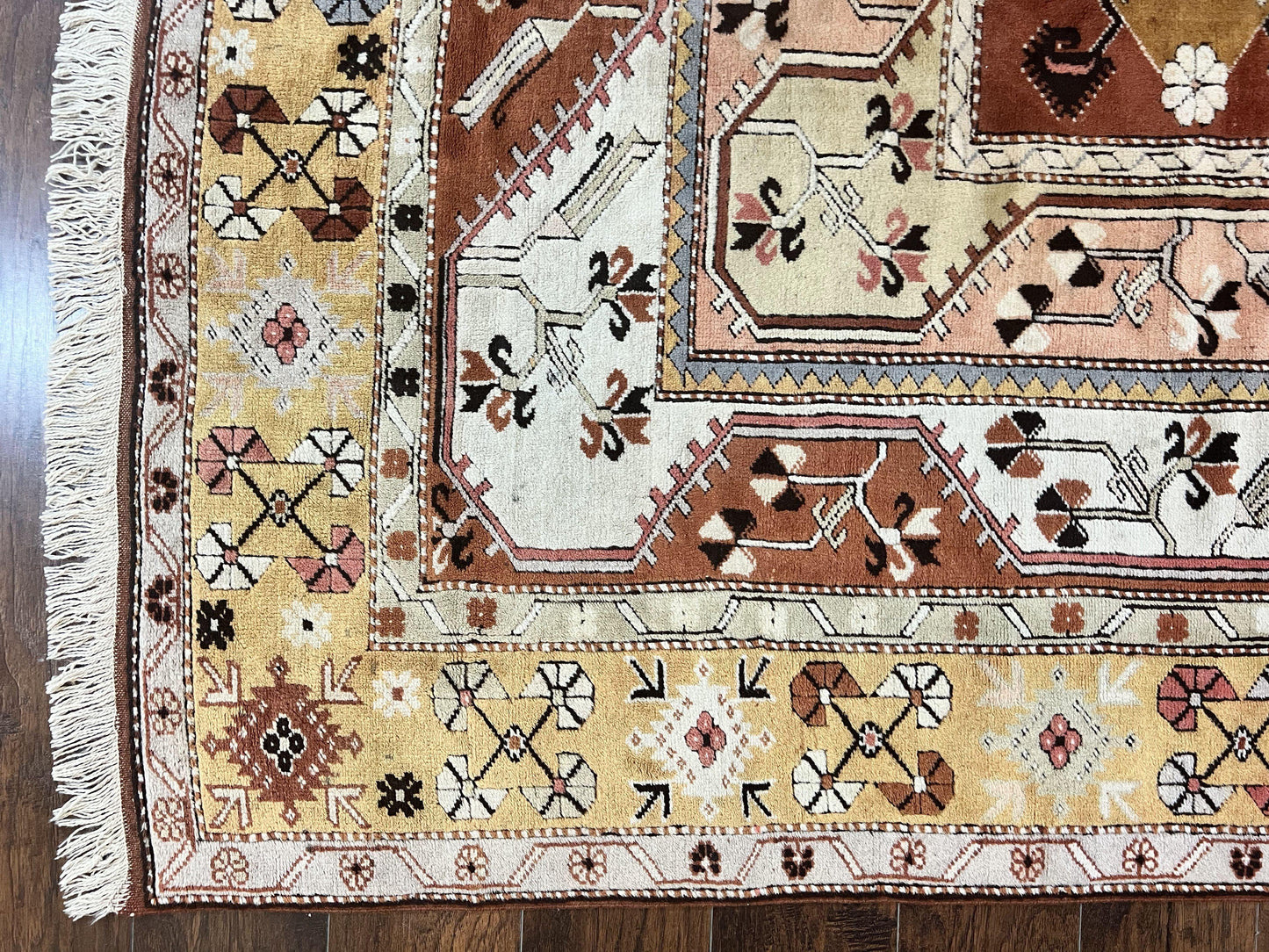 Turkish Rug 7x10, Wool Hand Knotted Vintage Carpet, Geometric Kazak Pattern