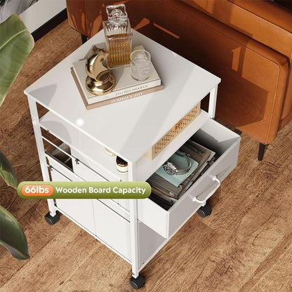 2 Drawer Fabric Vertical Filing Cabinet With Rolling Printer Stand For Home Office White