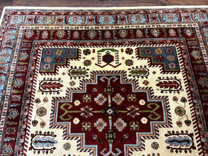 Turkish Kazak Rug 6x9, Geometric Medallions