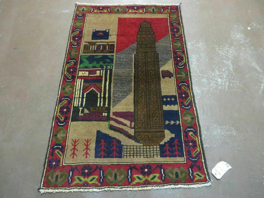 3' X 4' New Vintage Handmade Afghan Balouch Tribal Wool Pictorial Rug # 281