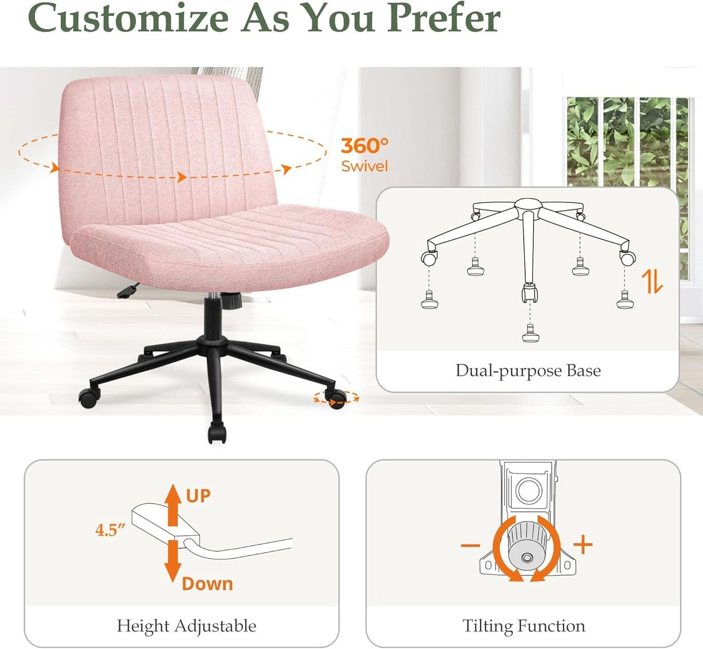 Pink Criss Cross Office Chair With Wheels Armless Swivel