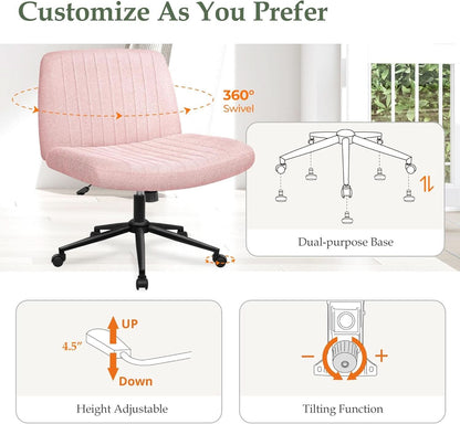 Pink Criss Cross Office Chair With Wheels Armless Swivel
